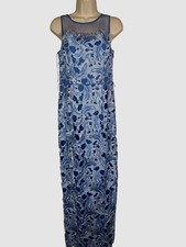 Adrianna Papell Women Blue Illusion Neck Tonal Lace Dress Size 4