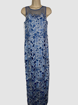 Adrianna Papell Women Blue Illusion Neck Tonal Lace Dress Size 4 | eBay