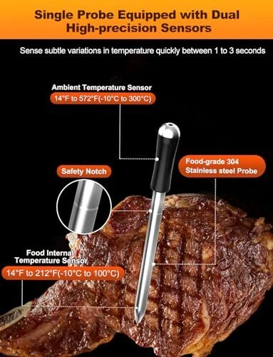 Wireless Meat Thermometer with 493FT Wireless Range, Bluetooth Wireless