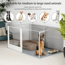 3 In 1 Pet Fence Tall Dog Whelping Playpen Box Clear Acrylic Kennel Crate w/ Pad
