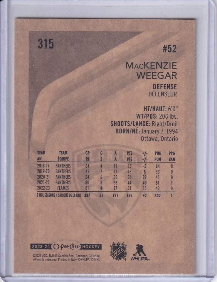 MacKenzie Weegar #315 2023-24 O-Pee-Chee Retro - Florida Panthers - Image 2 of 2