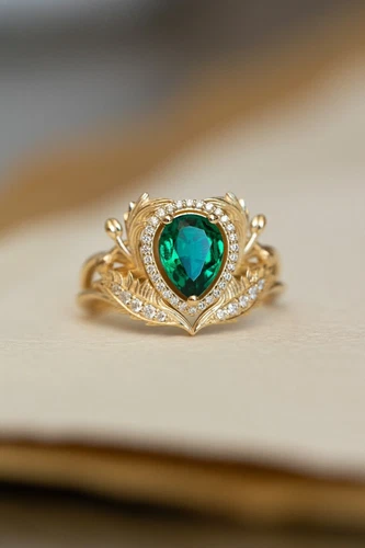 Lab Emerald rings for women, Wedding Ring, 92.5 Sterling Silver Engagement Ring.