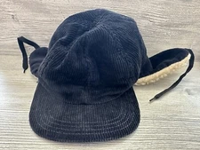 Vintage Winter Cap With Ear Cover Beanie Navy Blue Made In USA Size L  *Details