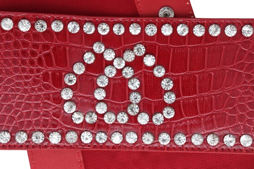 Women Red Elastic Strap Faux Leather Belt Hip High Waist Silver Heart Love S M - Picture 21 of 23
