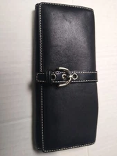 Coach Vintage Black Leather Buckle Slim Envelope Purse Wallet, Very Soft