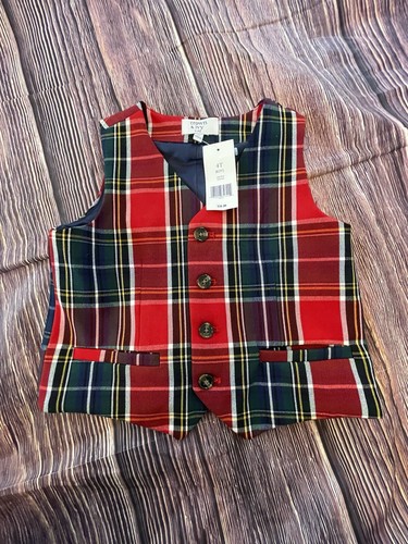 Toddler Boys Size 4T New NWT Crown NIV kids plaid vest Christmas holiday Tartan