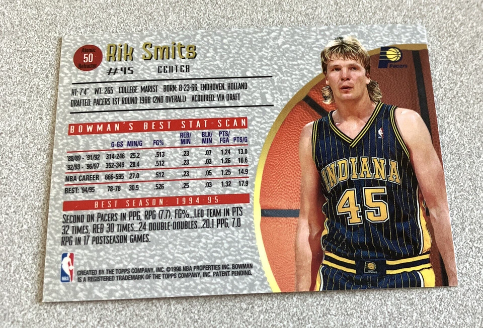 1997-98 Bowman's Best Atomic Refractor #50 Rik Smits Pacers - Image 2 of 2