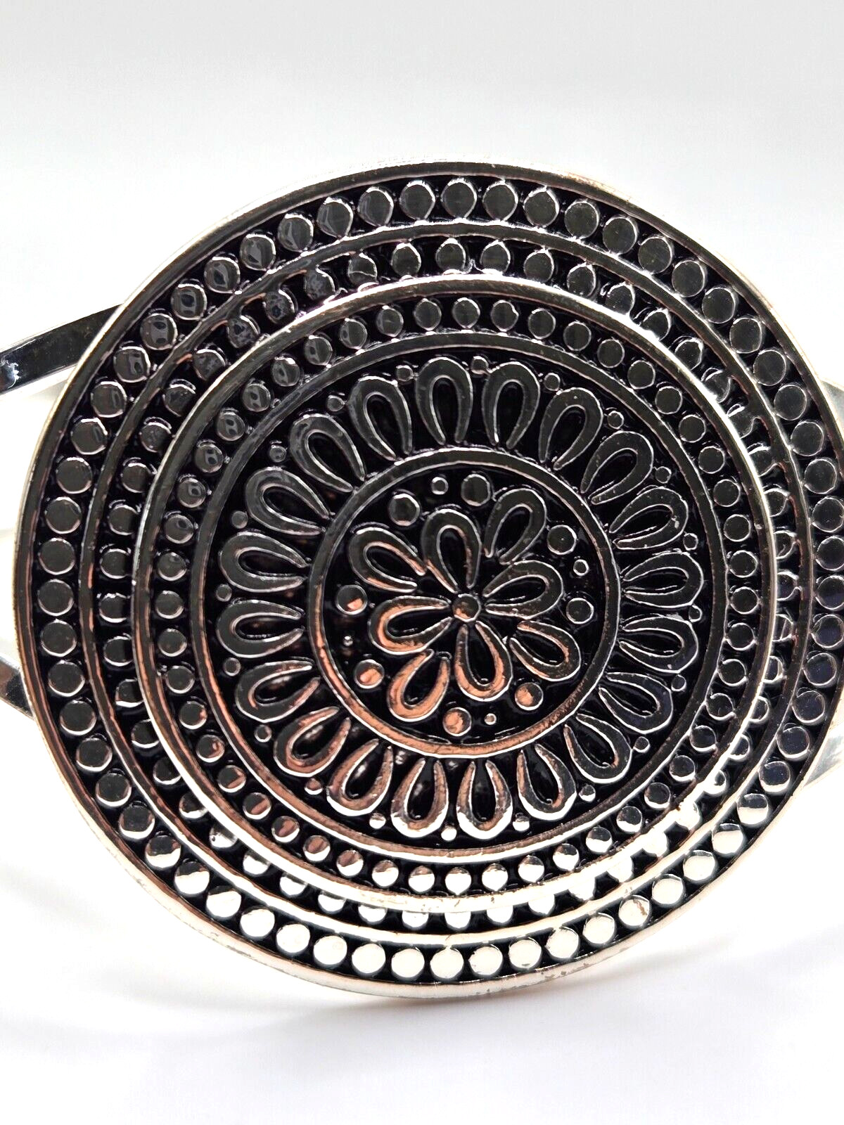 Hinged Silver Tone Etched double layer Medallion … - image 3