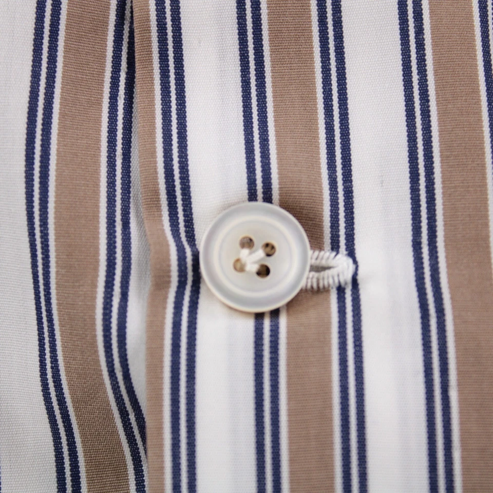 Camisa de vestir Kiton nueva con etiquetas talla 15,75 40 blanca con rayas beige 100 % algodón Foto 3 de 4