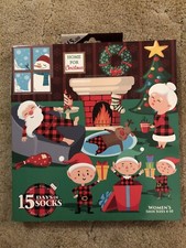 New 15 Days Of Socks Mr Mrs Claus Women s 4-10 Advent Christmas Calendar HYP