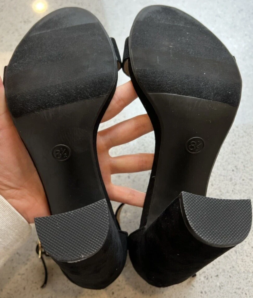 MERONA BLACK FAUX SUEDE ANKLE STRAP BLOCK HEEL SZ 8.5 - Image 3 of 4