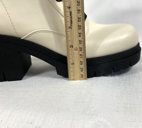 Nine West Combat Boots Platform Women's Size 9.5M Cream Black Lace Up Steam Punk - Picture 12 of 15