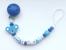 Pacifier Chain Bow Nuckelkette Tei kette with Blue Name Silicone