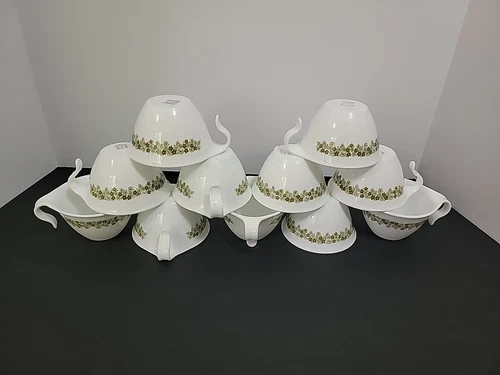 Set of 10 Corelle CRAZY DAISY Spring Blossom Hook Handle Coffee/Tea Cups Green