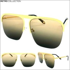 Classic Vintage Retro Modern Style SUNGLASSES Square Cream Metal Frame Flat Lens