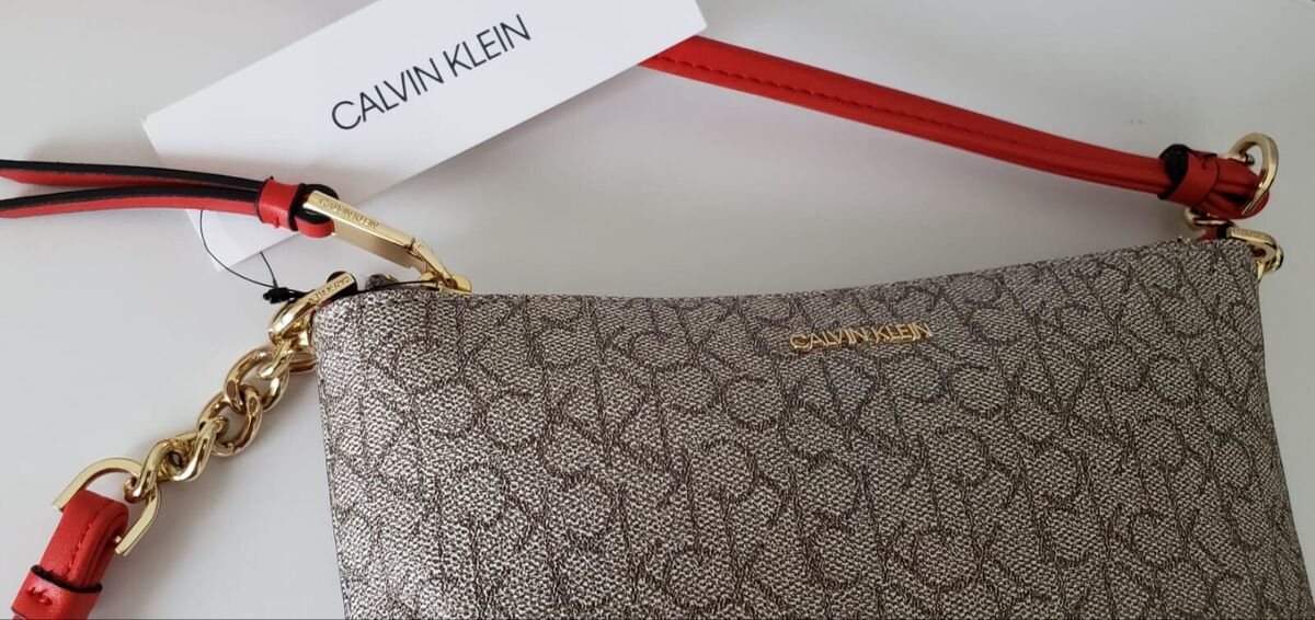 Calvin Klein Monogram Zip Crossbody Bag in Natural