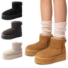 Women Water Resistant Snow Boots Warm Faux Fur Lined Genuine Suede Slip On Boots