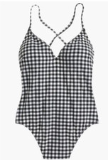 Womens Size M Gingham Print Lace up Adjustable Back 1 Piece Swimsuit