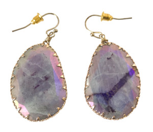 Authentic Handmade Purple Jasper Gemstone Yellow Gold Plated Dangle French Wire Earrings