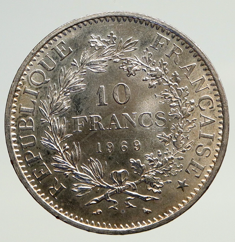 1969 FRANCE Large HERCULES Motto VINTAGE Old Silver 10 FRANCS French Coin i93325 - Image 2 of 3