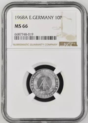 East Germany DDR 10 Pfennig 1968A NGC MS 66
