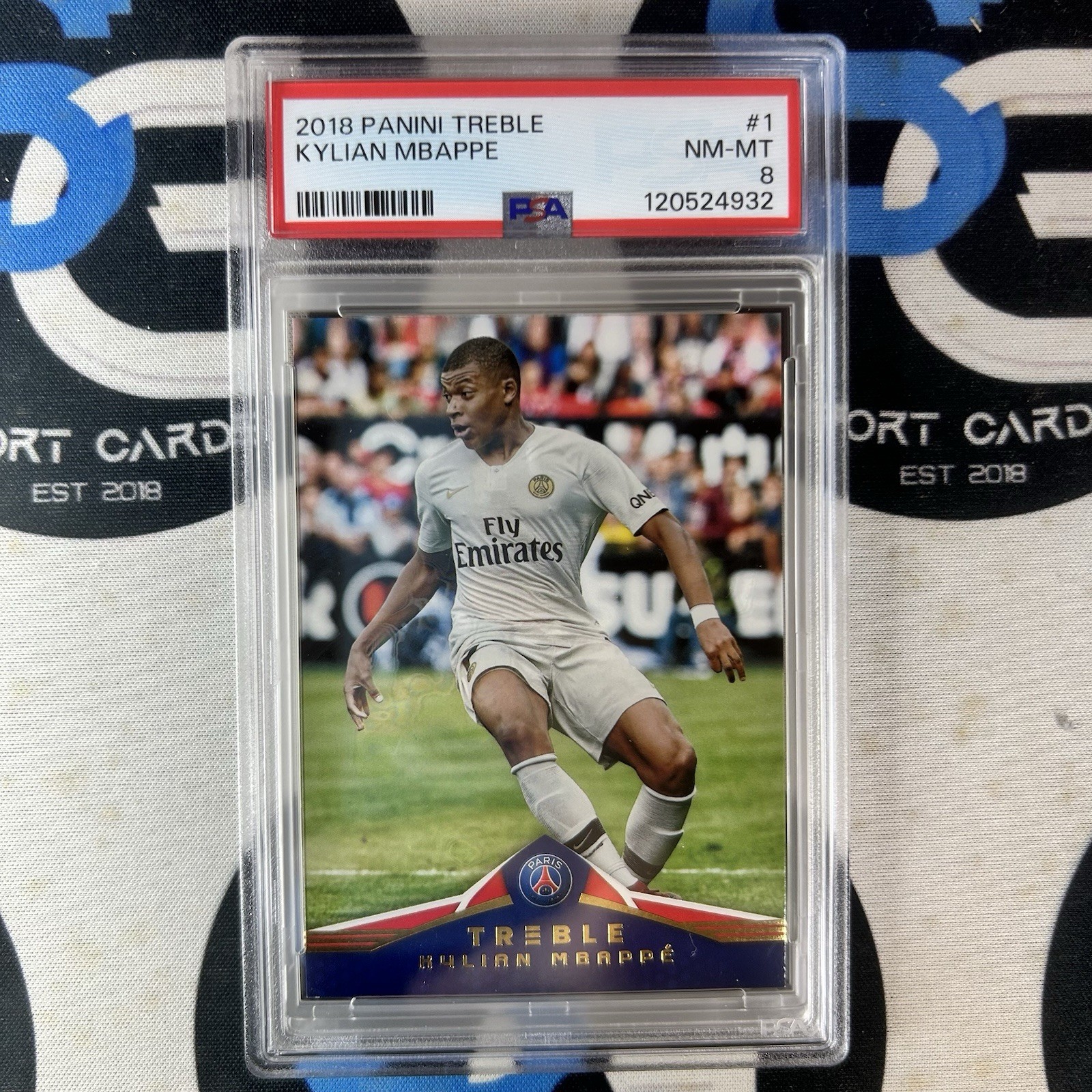 2018 Panini Treble Kylian Mbappe RC Base #1 PSA 8