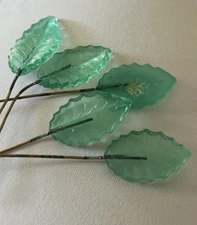Vintage Pressed Glass Wired Leaves Murano Glass Leaves Wire Stems 10 pcs