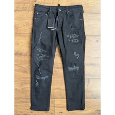 WT DSQUARED2 Men Black Distressed Slim Fit De...