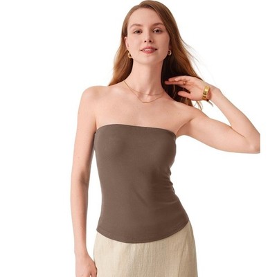 OGL Women Lg Brown Non Slip Essential Tube Top SkinKiss Built-in Bra Strapless