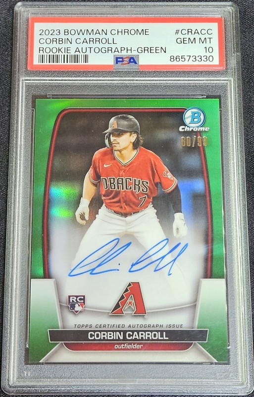 2023 Bowman Chrome - Corbin Carroll Rookie Auto #CRACC Green /99 PSA 10 RC