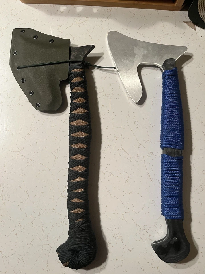 Tomahawk táctico con vales Bannockburn. Hacha de bolsa Edc verde y yute Foto 3 de 4