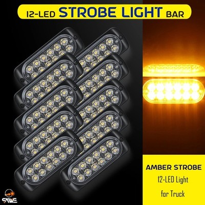 10X Amber 12 LED Truck Flashing Car Beacon Warning Hazard Flash Strobe Light Bar