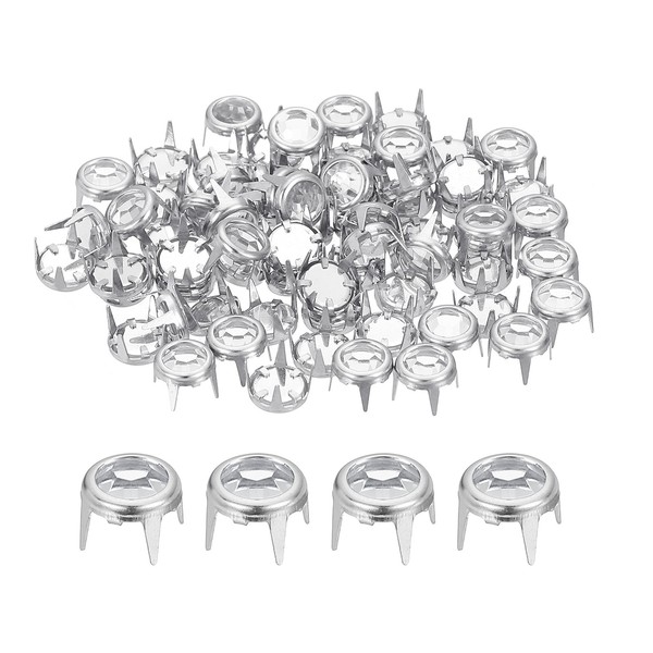 80Pcs Strassnieten, 6Mm Runde Nieten Kristallklauenperlen Nagelkopf, Silber/Weiß-image