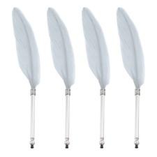 4 Pcs Feather Ballpoint Pen Vintage Quill Ballpoint Pen, Silver