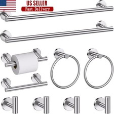 Bathroom Hardware Set Towel Bar Toilet Paper Holder Hooks Stainless Steel New