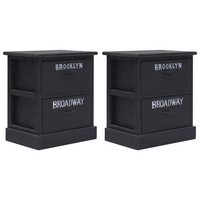Nachttische2Er Set Schwarz 38X28X45 Cm Paulownia-Holz