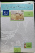 New White Damask Tablecloth Spring Blossom Cotton Blend Flower 70" Round