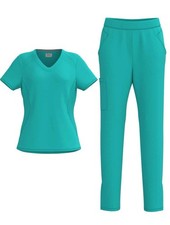 BHU Scrubs Set Top and Bottom Size Medium Teal Blue STRETCH