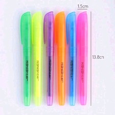 6pcs Fluorescent Highlighter Pens 1.5cm x 13.8cm Vibrant Colors