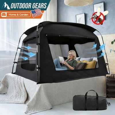 Full Bed Tent Canopy Portable Indoor Sleeping Privacy Tents Breathable Blackout