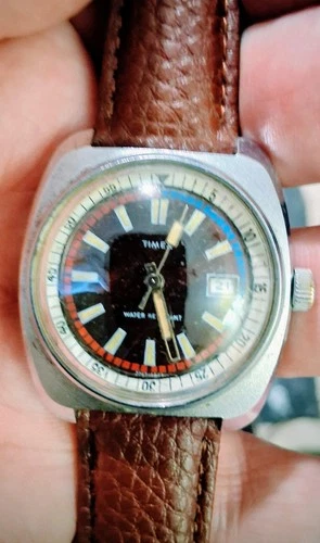 Timex Marlin 1971 Purple Dial Diver Mens Vintage 1970s Mechanical Handwind Watch