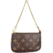 Louis Vuitton Monogram Mini Pochette Accessoires Leather Fabric Brown Pouch 4187