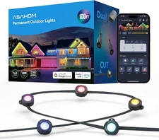 ASAHOM AI Permanent Outdoor Lights S107B, 100FT with 72 RGBCW 100FT, Black 