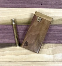Wood Dugout- Rainbow Poplar 4” Tall Stashbox w Poker & One Hitter Pipe Set- USA
