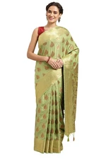 Mimosa Women's Kanjivaram Art Silk Saree With Unstiched Brocade Blouse
