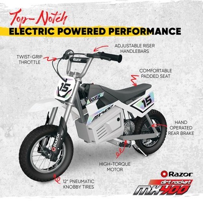 Razor MX400 24V Dirt Rocket Electric Motorcycle - White for sale