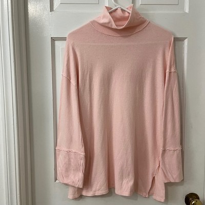 We The Free XS Oversized Comfy Minimalist Pink Tunic Mock Neck Cotton Shirt Top