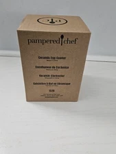 Pampered Chef Ceramic Microwave Egg Cooker W/Lid Silicone Sleeve #1529 Open Box