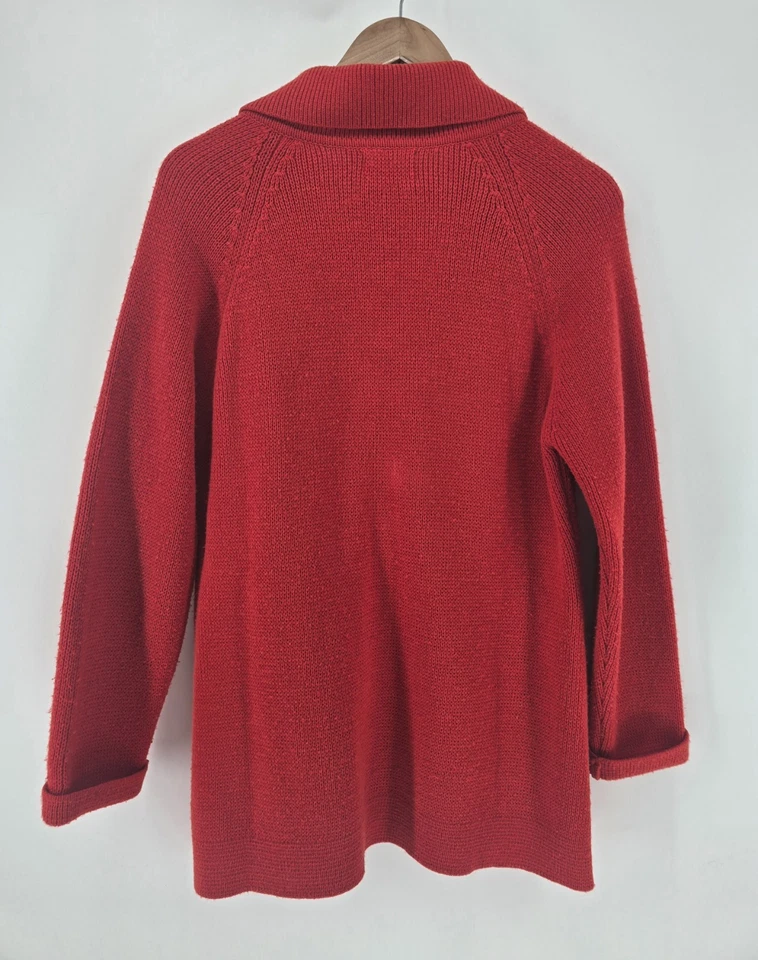 Sears Best Cárdigan Rojo Vintage Suéter Cuello Abotonado Bolsillos Mediano Foto 3 de 3