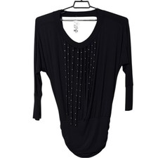 S-12 women’s size small black short mini dress scoop back studded silver tassels